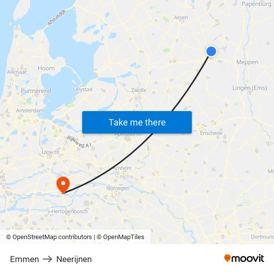 Emmen to Neerijnen map