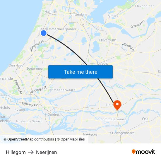 Hillegom to Neerijnen map