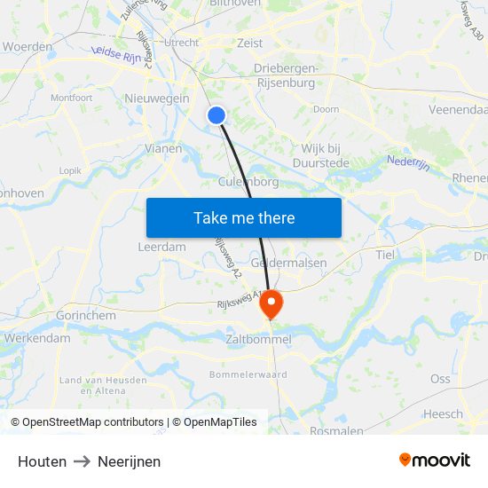Houten to Neerijnen map