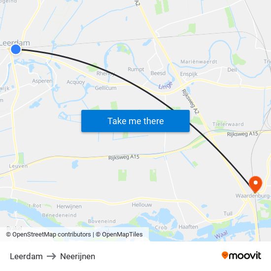 Leerdam to Neerijnen map