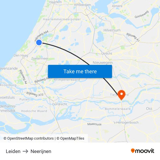 Leiden to Neerijnen map