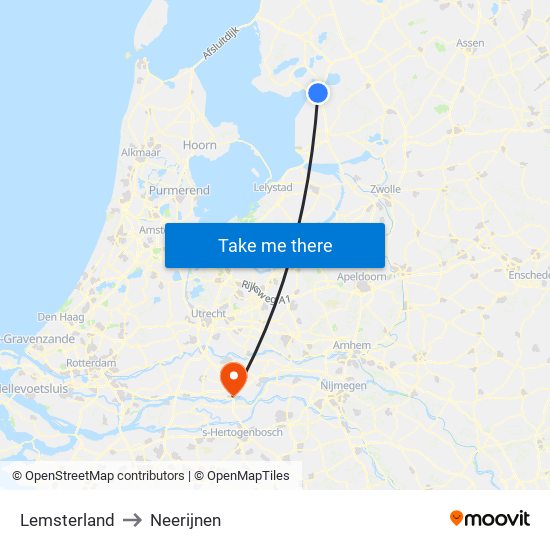 Lemsterland to Neerijnen map