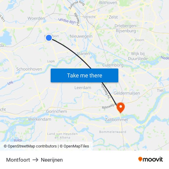 Montfoort to Neerijnen map