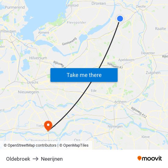 Oldebroek to Neerijnen map