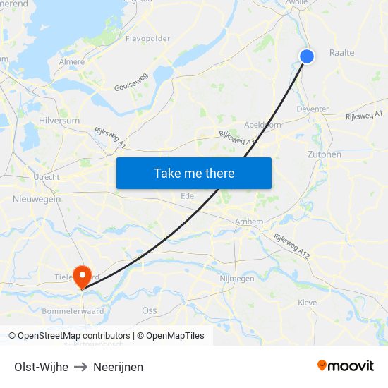 Olst-Wijhe to Neerijnen map