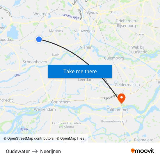 Oudewater to Neerijnen map