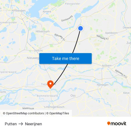 Putten to Neerijnen map