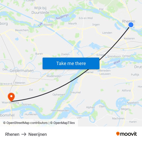 Rhenen to Neerijnen map