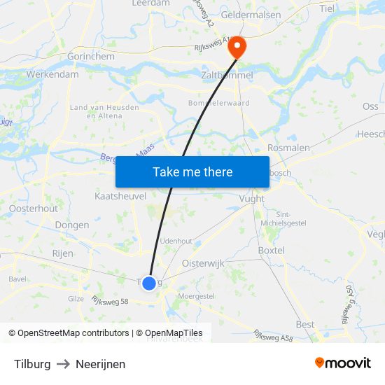 Tilburg to Neerijnen map
