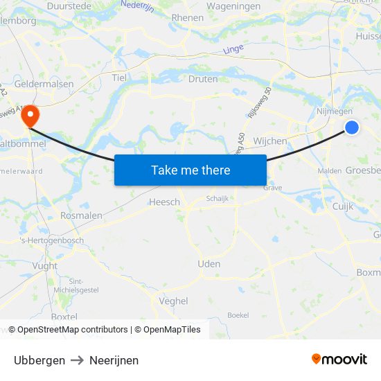 Ubbergen to Neerijnen map