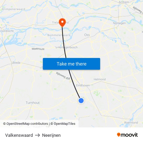 Valkenswaard to Neerijnen map