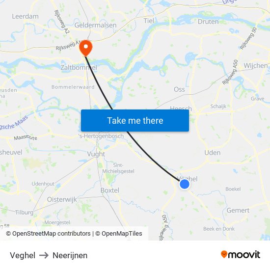 Veghel to Neerijnen map