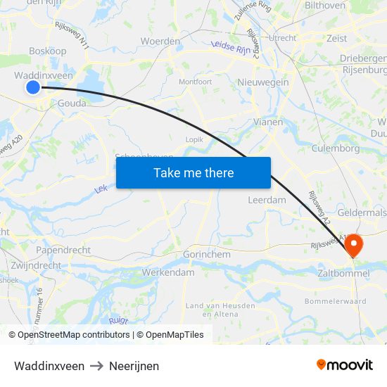 Waddinxveen to Neerijnen map