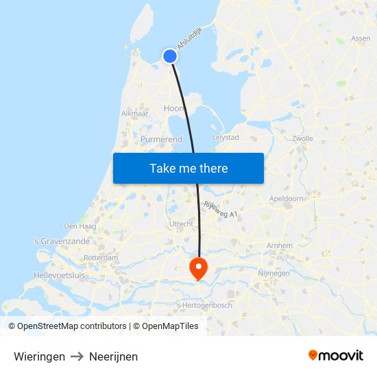 Wieringen to Neerijnen map