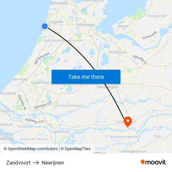 Zandvoort to Neerijnen map