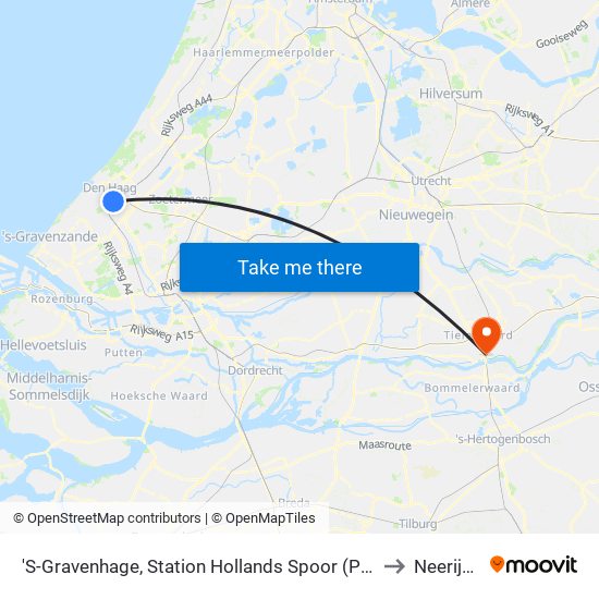 'S-Gravenhage, Station Hollands Spoor (Perron A) to Neerijnen map