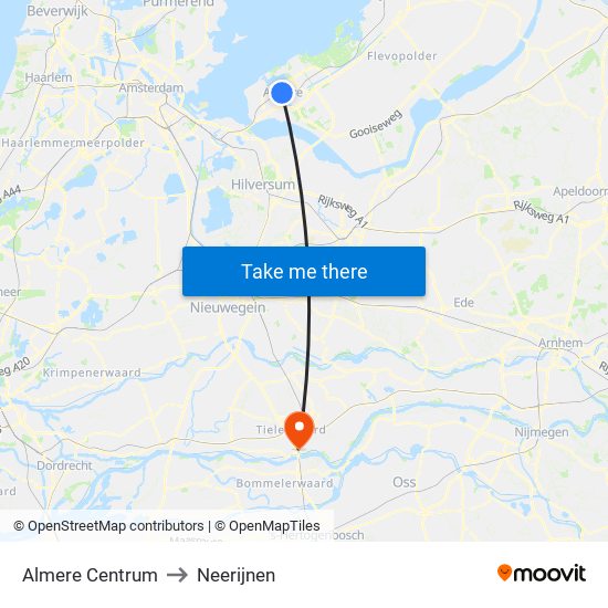 Almere Centrum to Neerijnen map