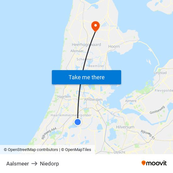 Aalsmeer to Niedorp map