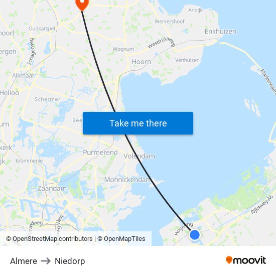 Almere to Niedorp map
