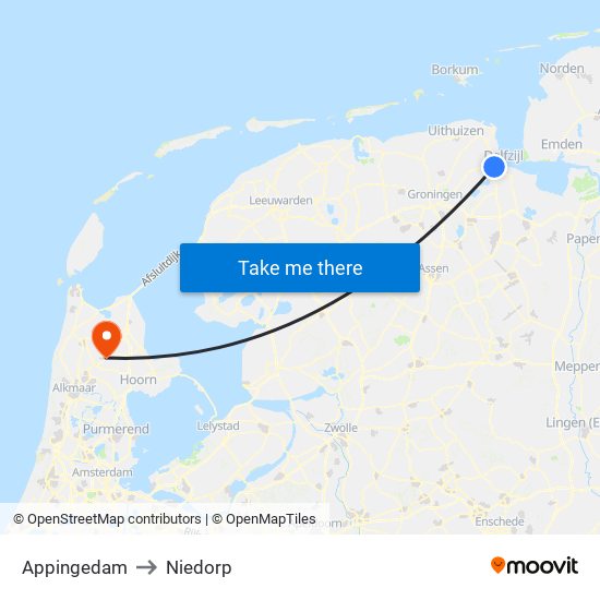 Appingedam to Niedorp map