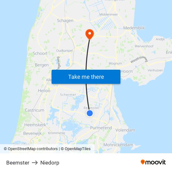 Beemster to Niedorp map