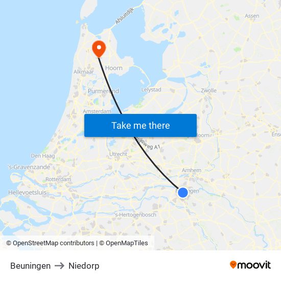 Beuningen to Niedorp map