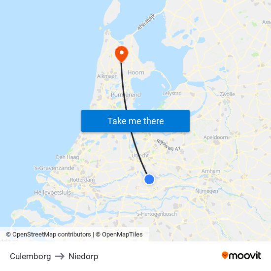 Culemborg to Niedorp map