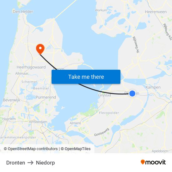 Dronten to Niedorp map