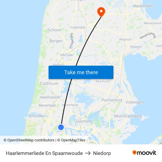 Haarlemmerliede En Spaarnwoude to Niedorp map