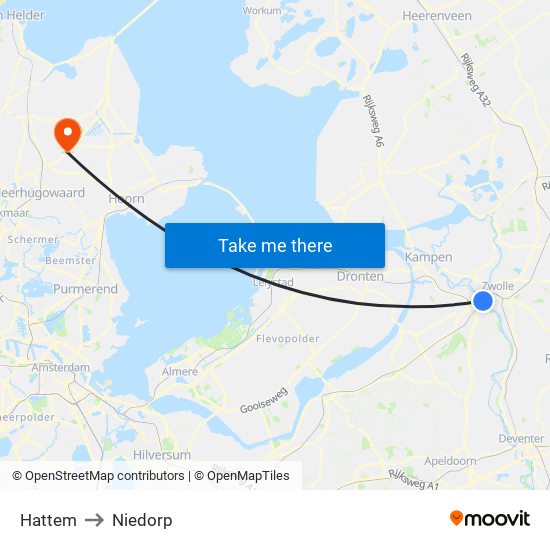Hattem to Niedorp map