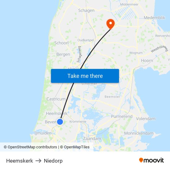 Heemskerk to Niedorp map