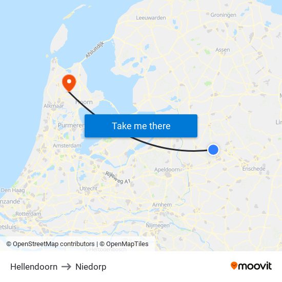 Hellendoorn to Niedorp map