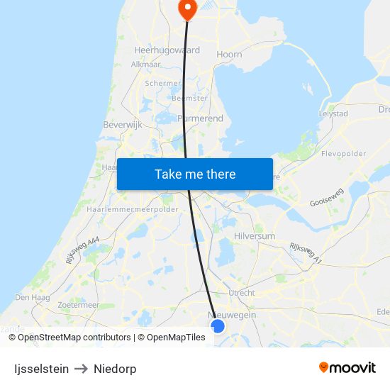 Ijsselstein to Niedorp map