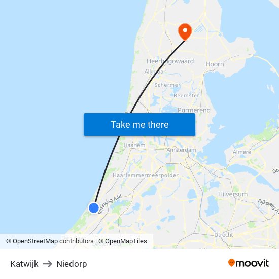 Katwijk to Niedorp map