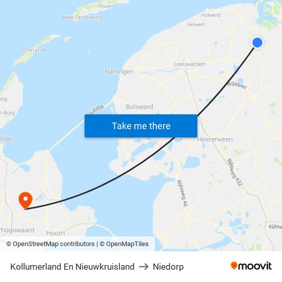 Kollumerland En Nieuwkruisland to Niedorp map