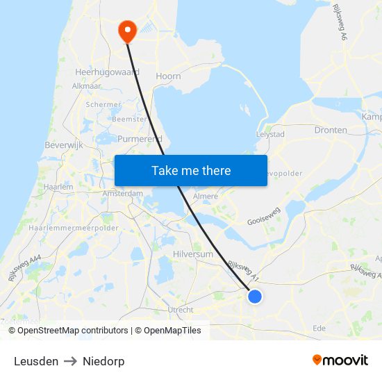 Leusden to Niedorp map