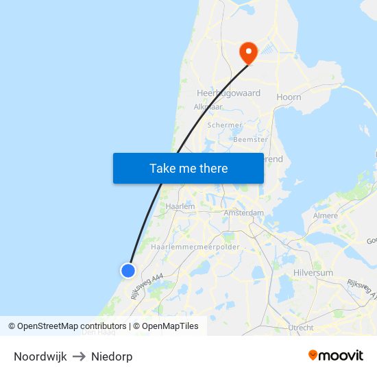 Noordwijk to Niedorp map