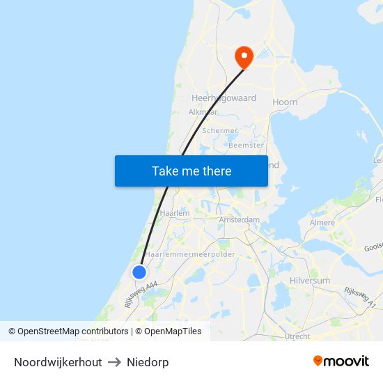 Noordwijkerhout to Niedorp map