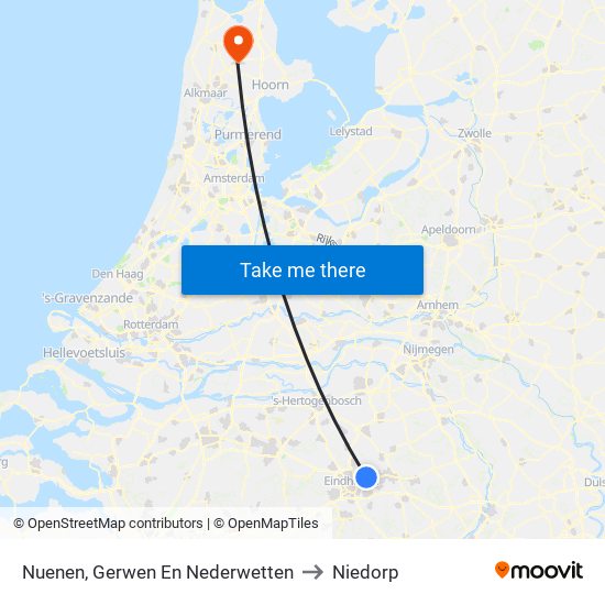 Nuenen, Gerwen En Nederwetten to Niedorp map