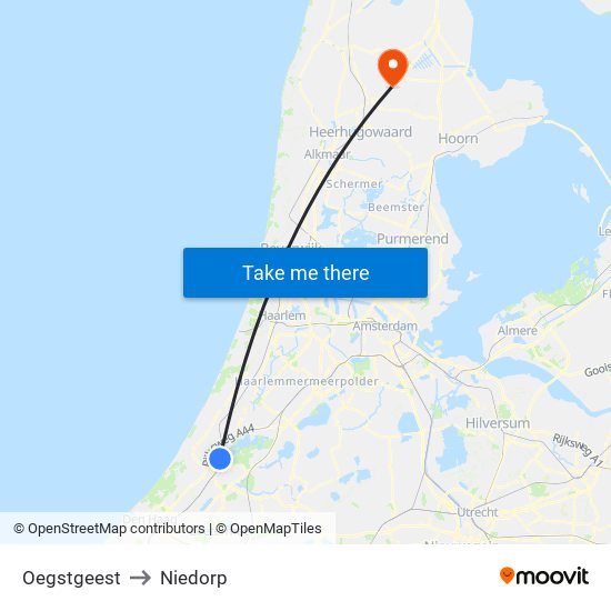 Oegstgeest to Niedorp map