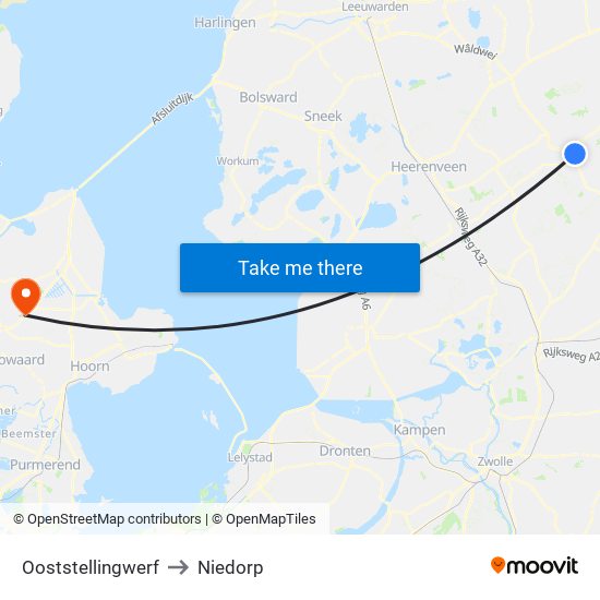 Ooststellingwerf to Niedorp map