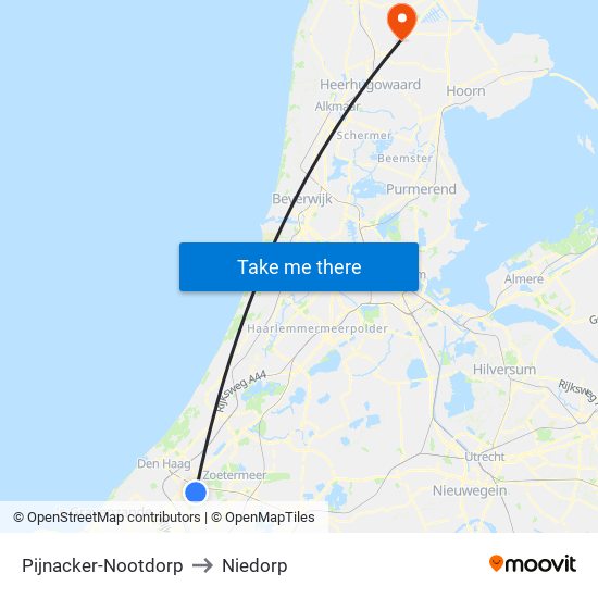 Pijnacker-Nootdorp to Niedorp map