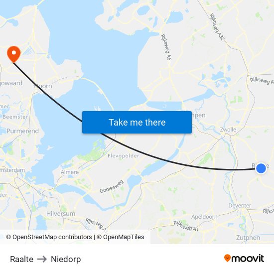 Raalte to Niedorp map
