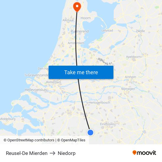 Reusel-De Mierden to Niedorp map