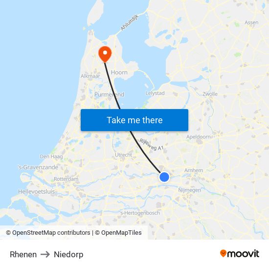 Rhenen to Niedorp map