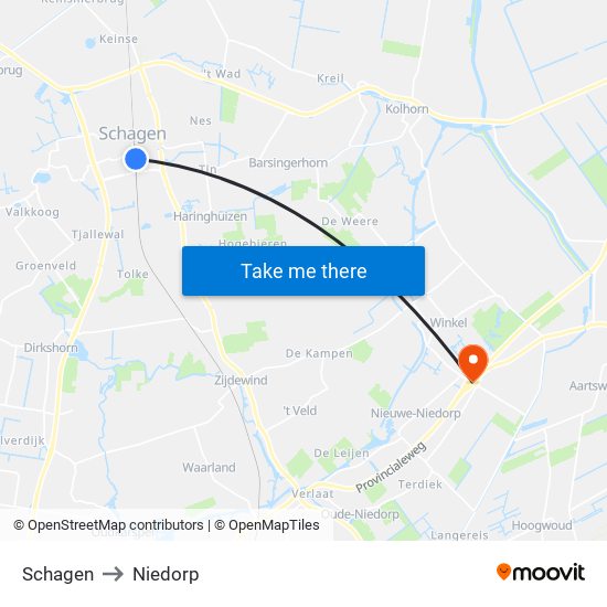 Schagen to Niedorp map