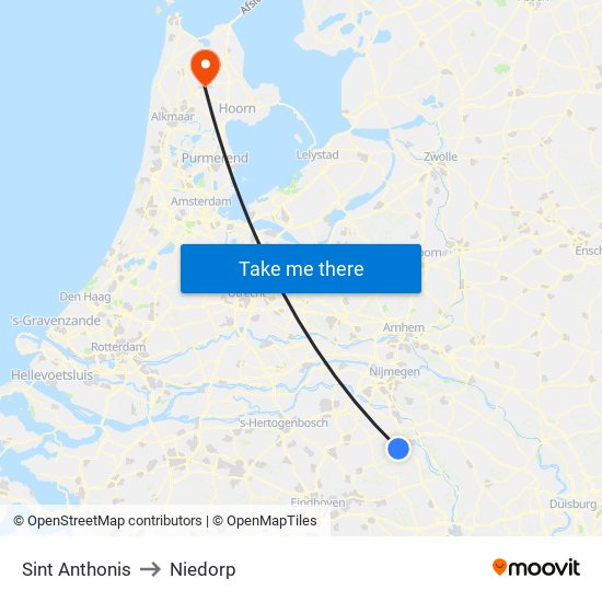 Sint Anthonis to Niedorp map