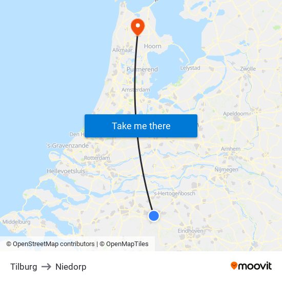 Tilburg to Niedorp map