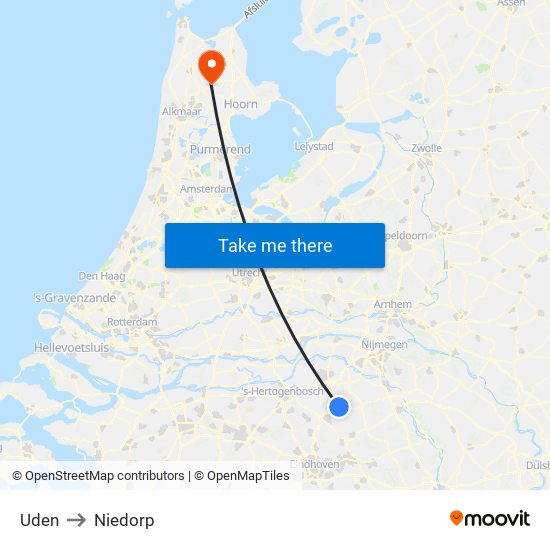 Uden to Niedorp map