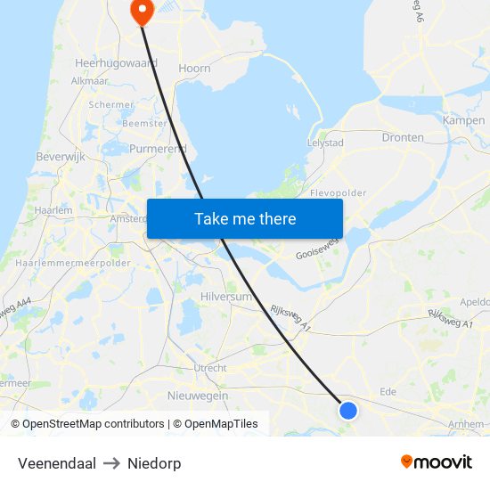 Veenendaal to Niedorp map